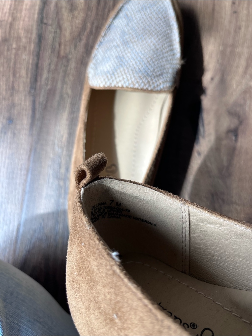 BareTraps Women's Tan Suede Loafers with Light Beige Woven Vamp - Picture 3 of 3